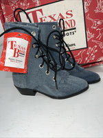 New Children’s Blue Denim Lace Up Cowboy Texas Brand Boots. 9 D. 24-41