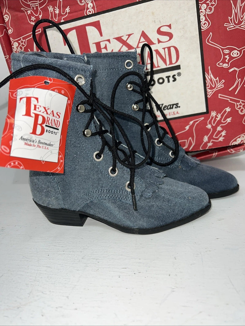 New Children’s Blue Denim Lace Up Cowboy Texas Brand Boots. 9 D. 24-41