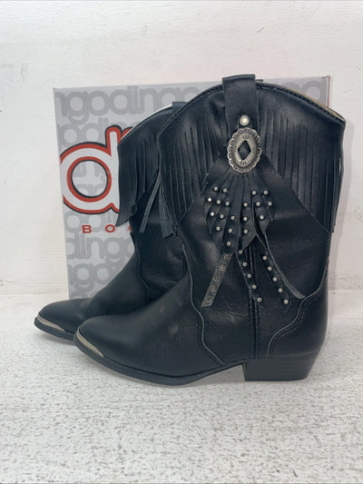 New Children’s Black With Fringe Dingo Cowboy Boots. C 2220 12.5 12 1/2. 23-47