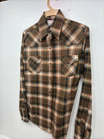 New Women’s Panhandle Slim Brown Plaid Long Sleeve Pearl Snap Size 34 MM-57