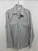 New Men’s Champion Western Gray Stripe Long Sleeve Pearl Snap 16 Large V-110