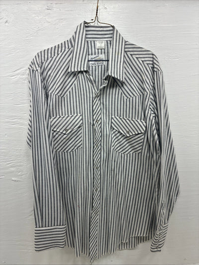 New Men’s Champion Western Gray Stripe Long Sleeve Pearl Snap 16 Large V-110