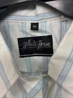 New Women’s White Horse Blue Stripe Long Sleeve Pearl Snap XL II-4