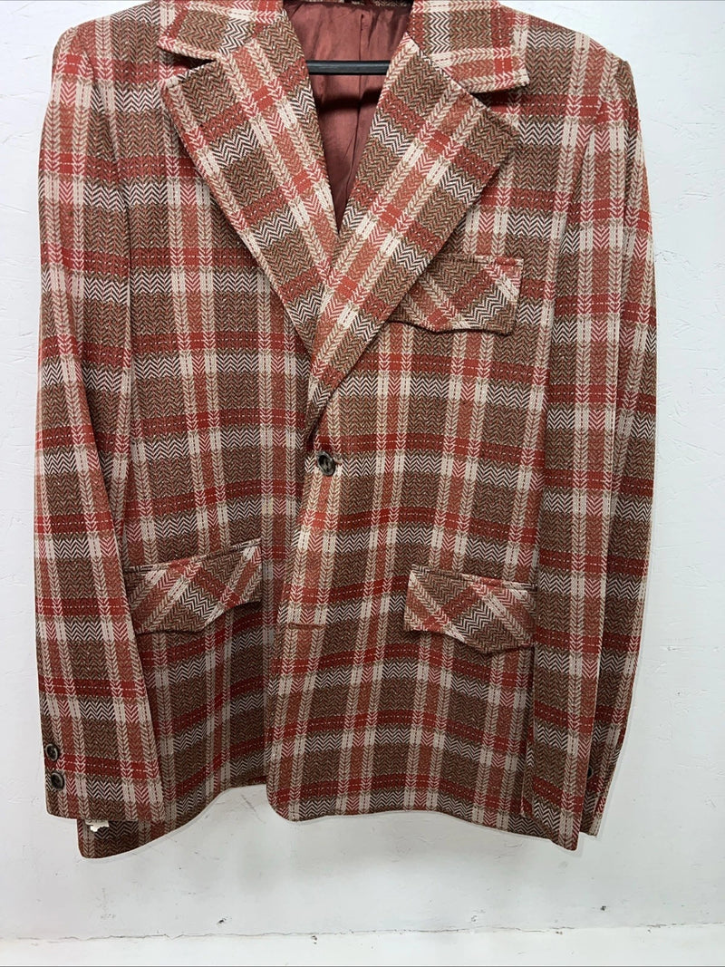 New Men’s Pioneer Wear Red Plaid Suit Jacket 44 #554 LL-608