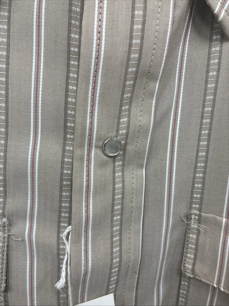 New Men’s H Bar C Brown Stripe long Sleeve Pearl Snap 15.5 Medium T-74