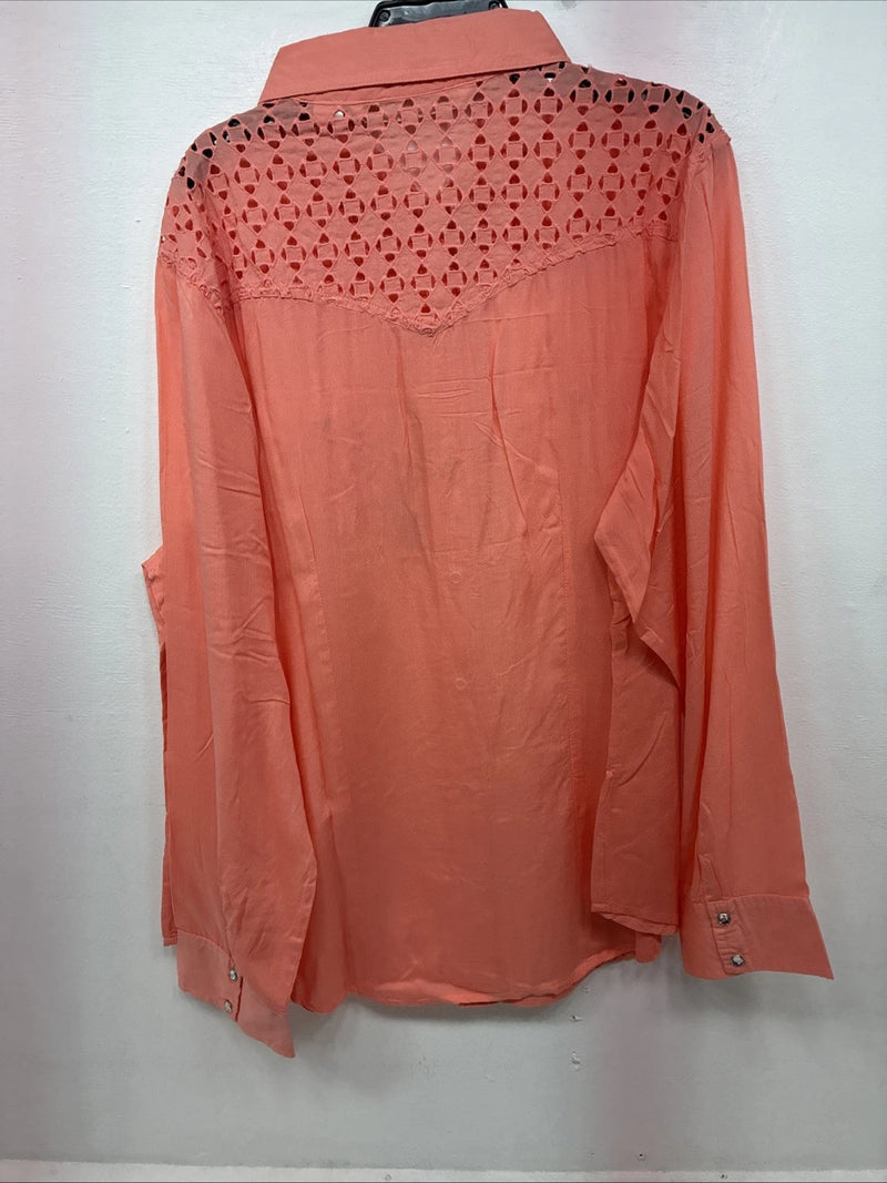 New Women’s Cumberland Pink Designed Long Sleeve Pearl Snap XL II-7
