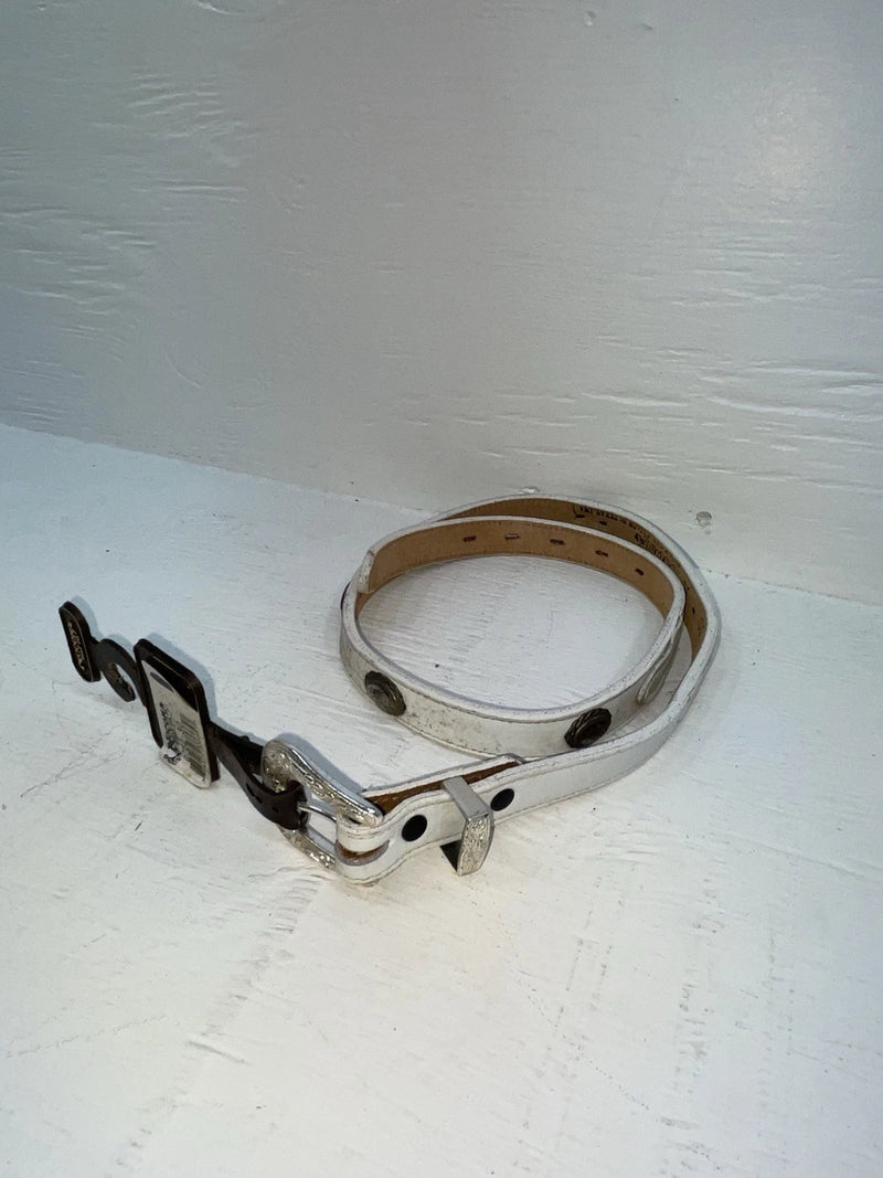 New White Genuine Leather Nocona Silver Pendent 30” Belt #G762 JJ-37