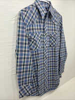 New Men’s Champion Western Purple Plaid Long Sleeve Peal Snap 15 Medium M-44