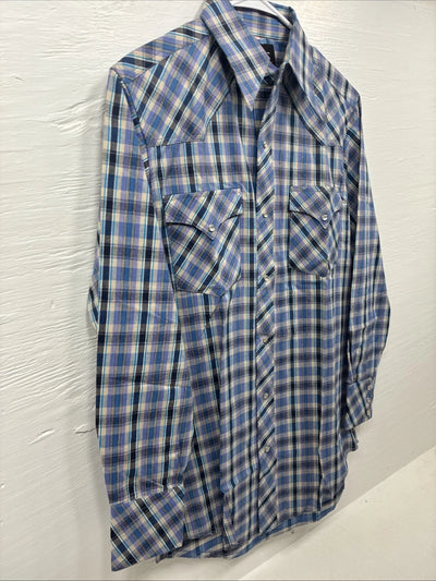 New Men’s Champion Western Purple Plaid Long Sleeve Peal Snap 15 Medium M-44