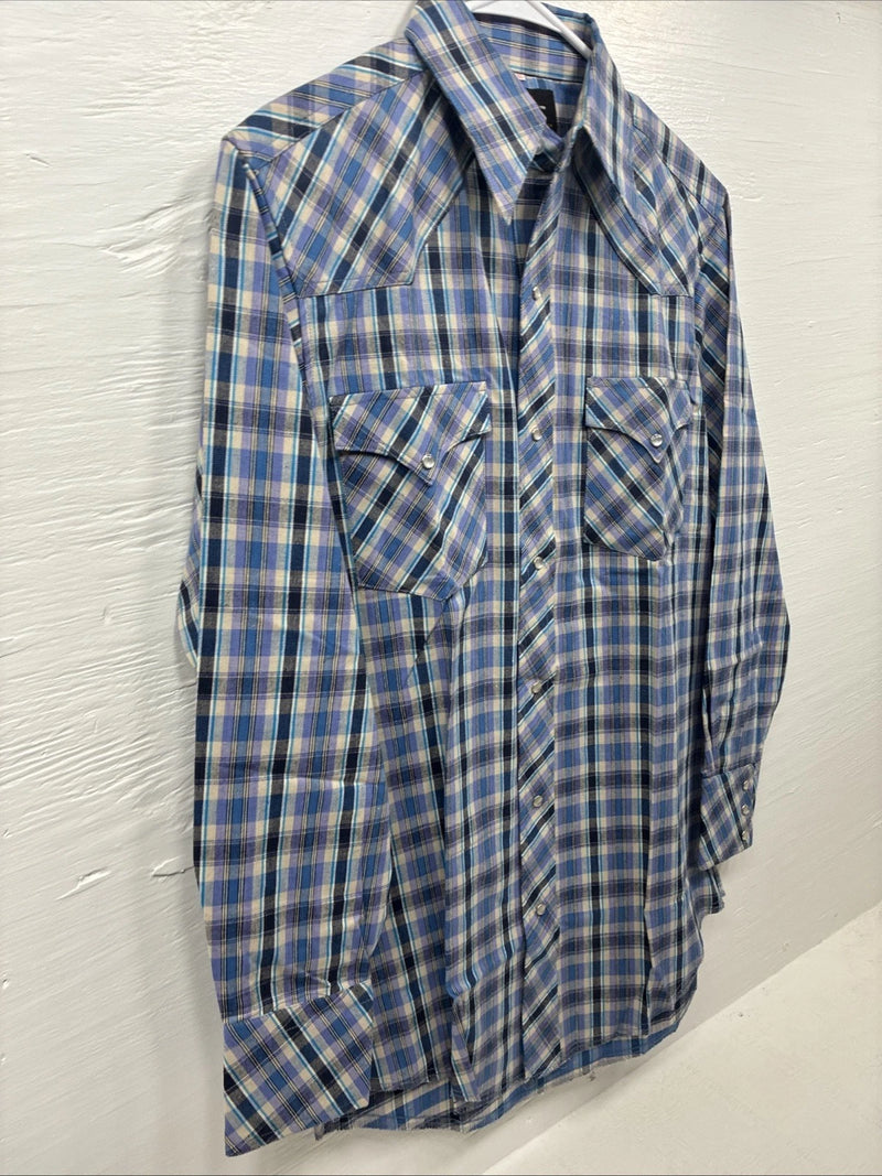 New Men’s Champion Western Purple Plaid Long Sleeve Peal Snap 15 Medium M-44