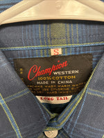 New Men’s Champion Westerns Blue Green Plaid Long Sleeve Pearl Snap Small R-22