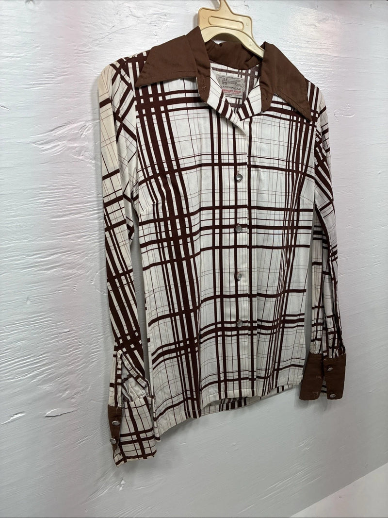 New Men’s H Bar C Brown White Stripe Long Sleeve Pearl Snap XS J-66