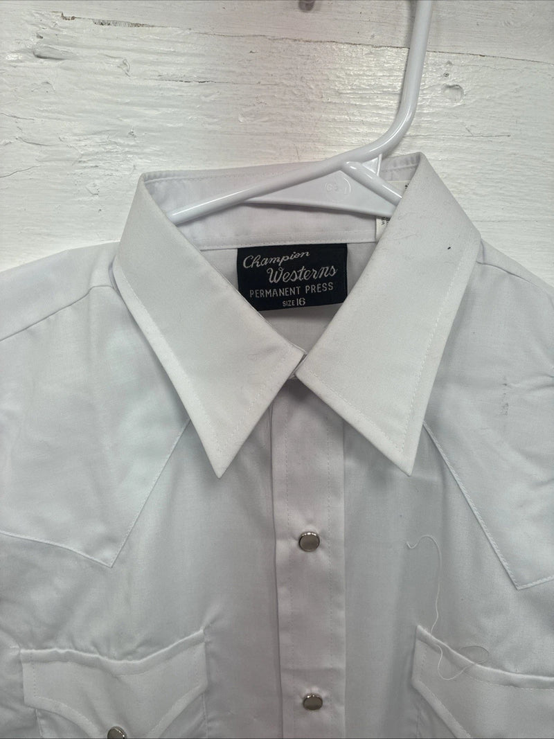 New Kids Champion Western White Long Sleeve Pearl Snap Size 16 CC-117