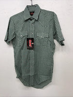 New men’s Western Shirt Works Green Pearl Snap Short Sleeve 14.5 Small A-181