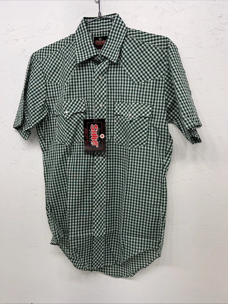New men’s Western Shirt Works Green Pearl Snap Short Sleeve 14.5 Small A-181