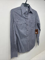 New Women’s Dickson Jenkins Blue Checker Long Sleeve Pearl Snap Size 34 GG-5