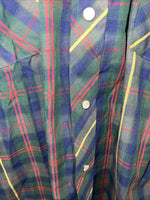 New Men’s ELY Plains Green Plaid Long Sleeve Pearl Snap Shirt 16x34 L P-74