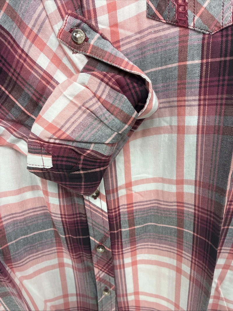 New Women’s Cumberland Pink Plaid Long Sleeve Pearl Snap XL GG-66