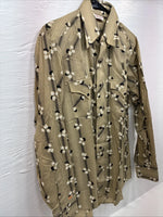 New Men’s ELY Plains Yellow Black Floral Long Sleeve Pearl Snap 15.5 Medium T-14