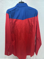 New Men’s ELY Diamond Red Blue Long Sleeve Pearl Snap Large V-88