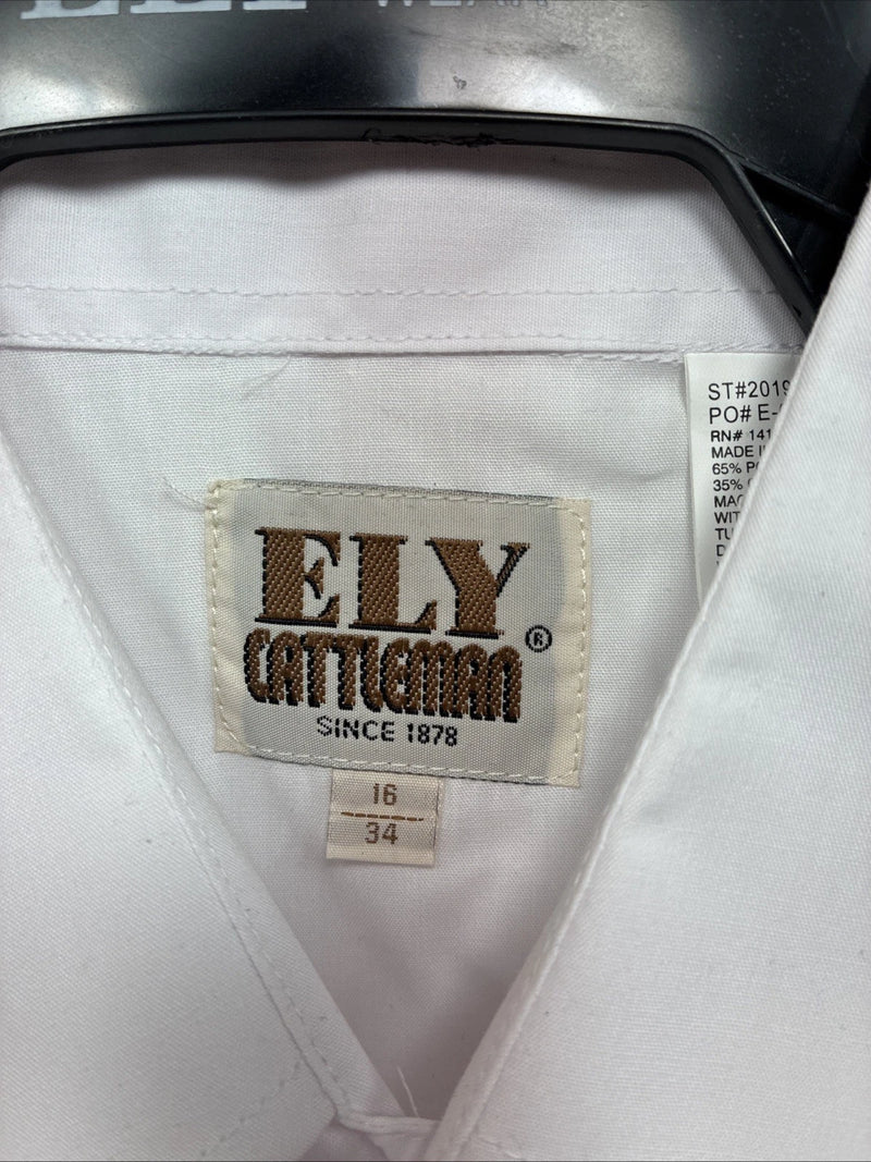 New Men’s ELY Cattleman Western White Long Sleeve Pearl Snap 16 Large V-48