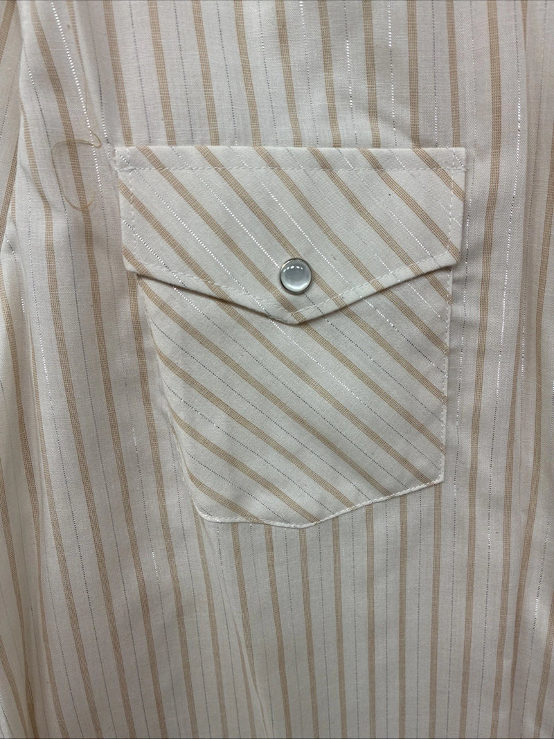 New Women’s White Horse Tan Stripe Long Sleeve Pearl Snap Medium YY-121