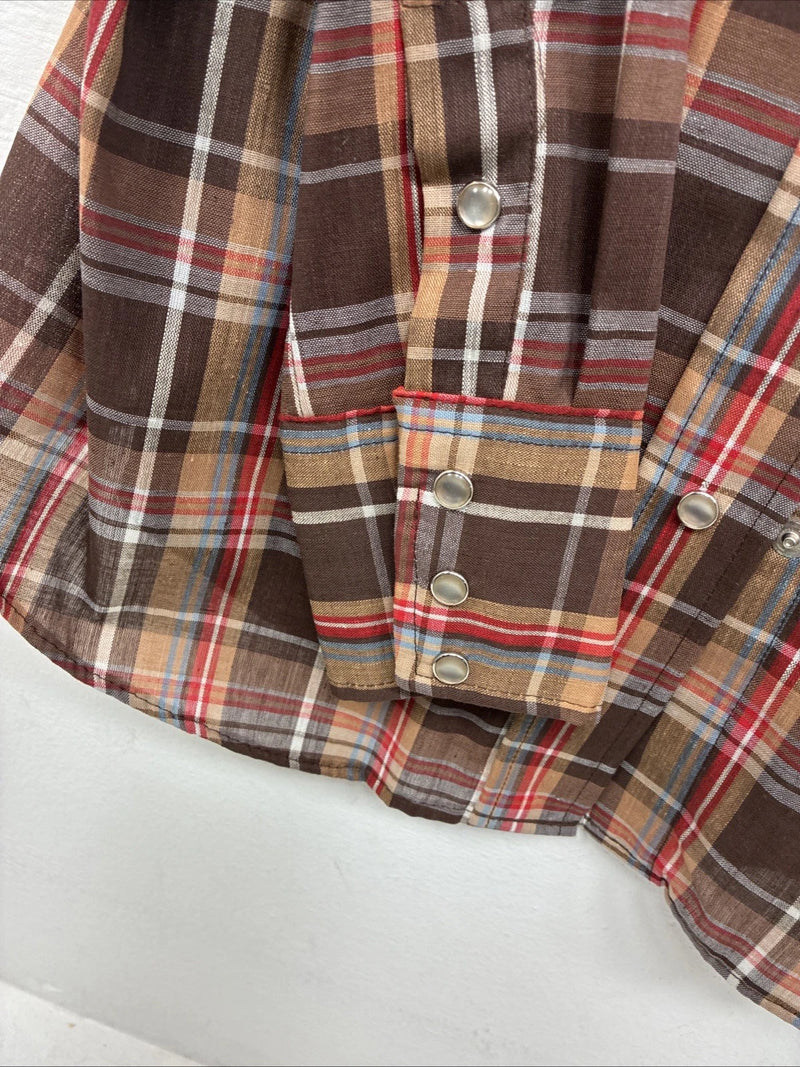 New Boys Panhandle Slim Brown Plaid Long Sleeve Pearl Snap Size 8 DD-102