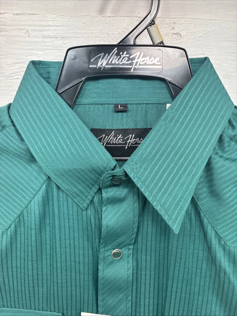 New Men’s ELY Cattleman Green Stripe Long Sleeve Pearl Snap Large X-20