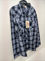 New Women’s Cumberland Blue Black Plaid Long Sleeve Pearl Snap 2XL GG-36