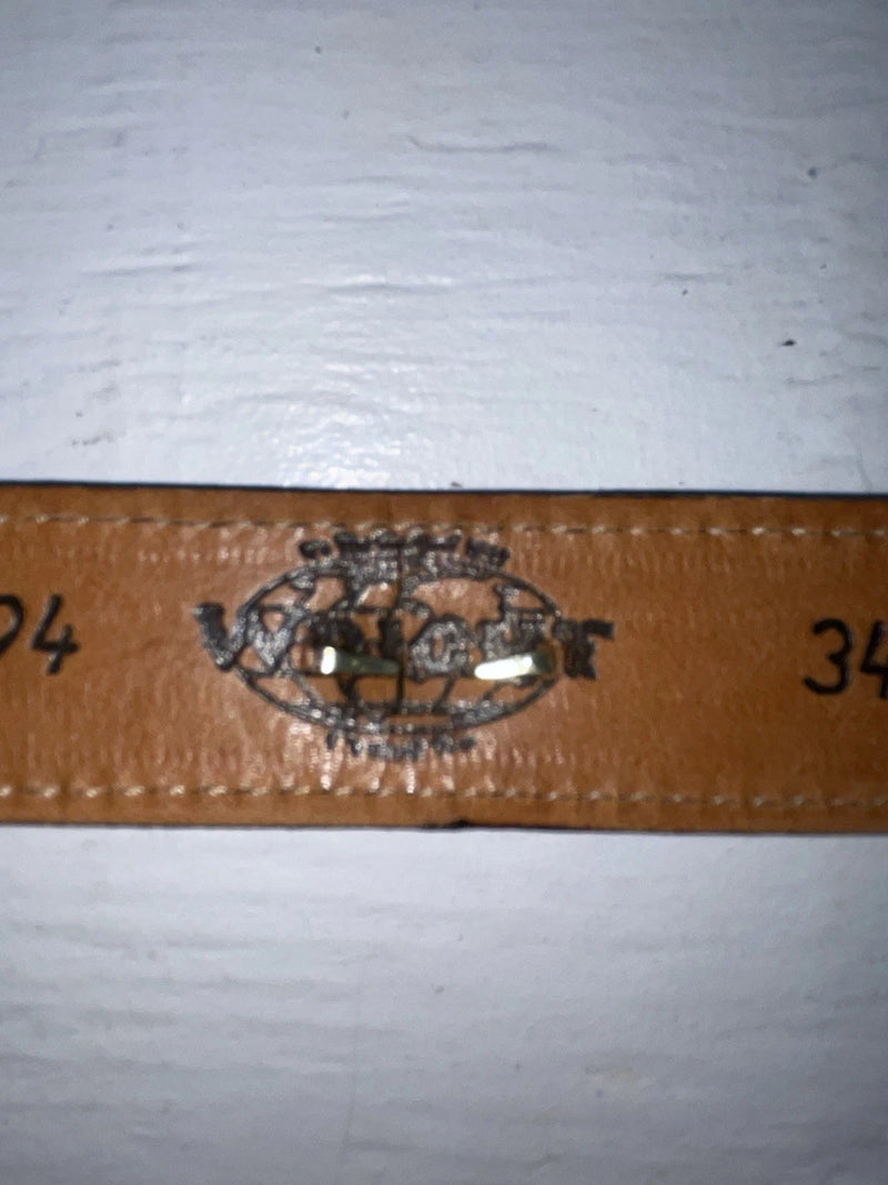 New Brown Genuine Leather Wright Gold Pendent 34” Belt #10484 Z-172