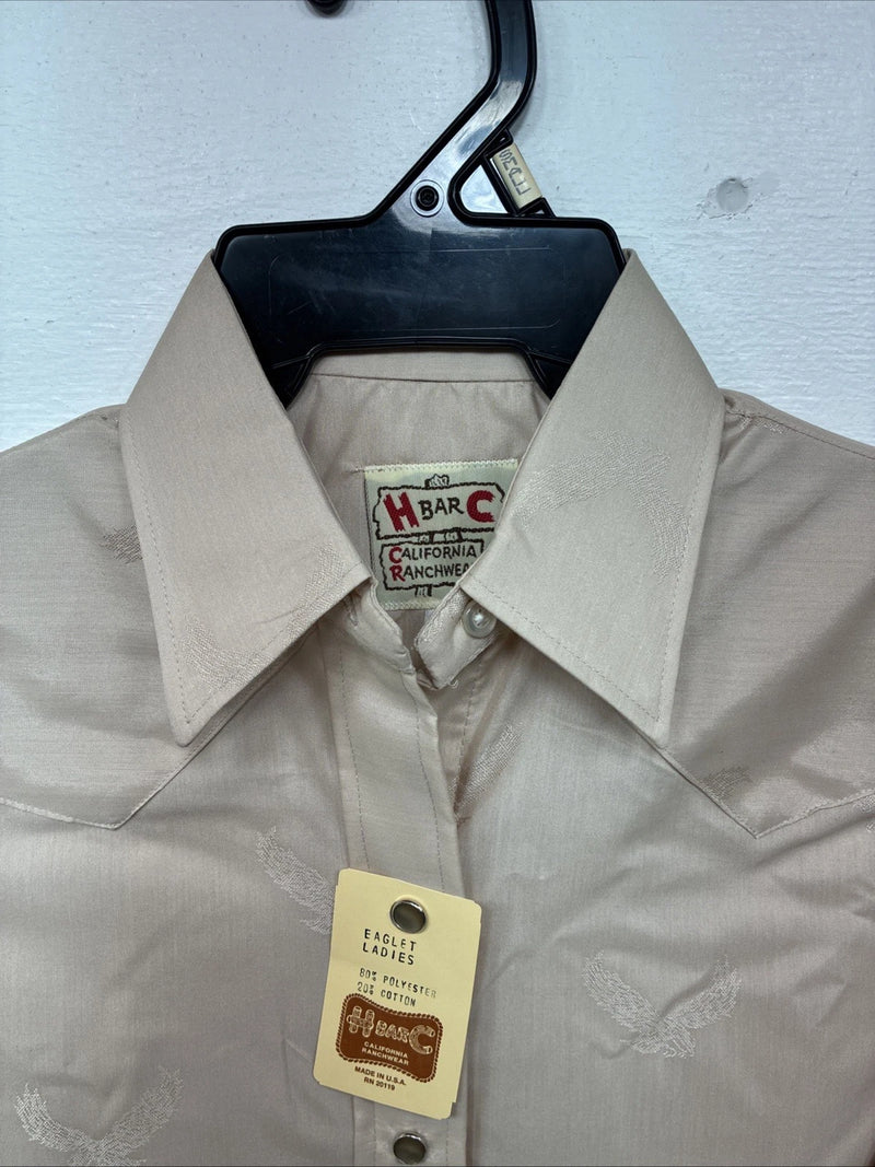 New Women’s H Bar C Tan Designed Long Sleeve Pearl Snap Size 34 II-90