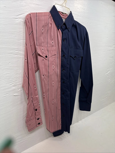 New Men’s Cowboy threads Pink Blue Long sleeve button up Small B-68