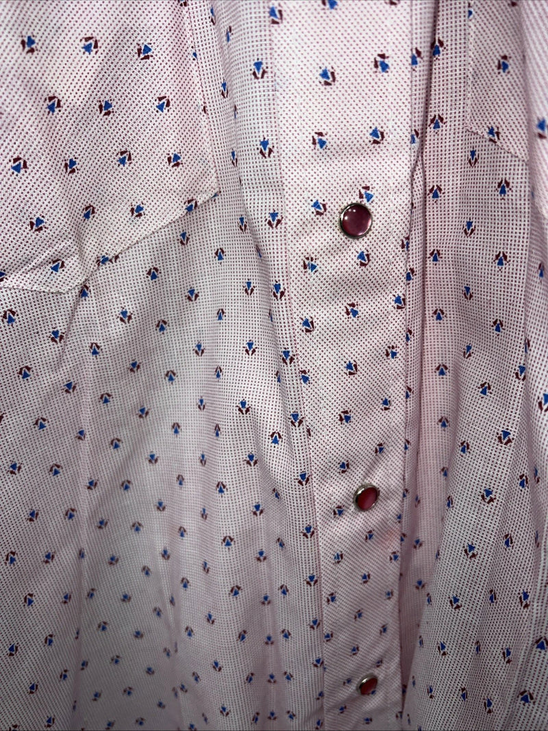New Men’s Pink Permanent Press Short Sleeve Pearl Snap Shirt Medium P-24