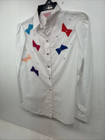 New Womens H Bar C White Designed Long Sleeve Pearl Snap Size 36 KK-15