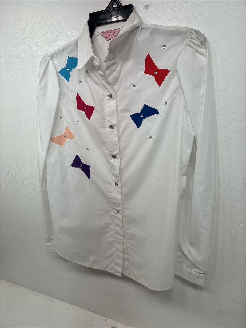 New Womens H Bar C White Designed Long Sleeve Pearl Snap Size 36 KK-15