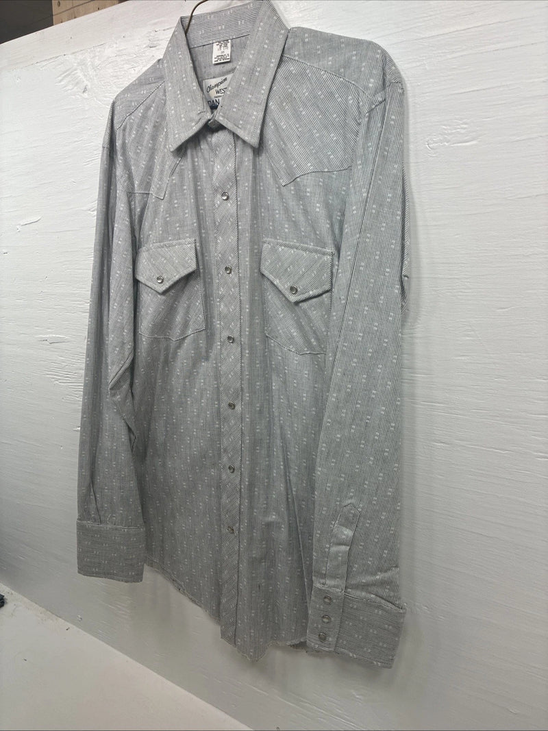 New Men’s Champion Western Gray Long Sleeve Pearl Snap Shirt 15.5 Medium V-60