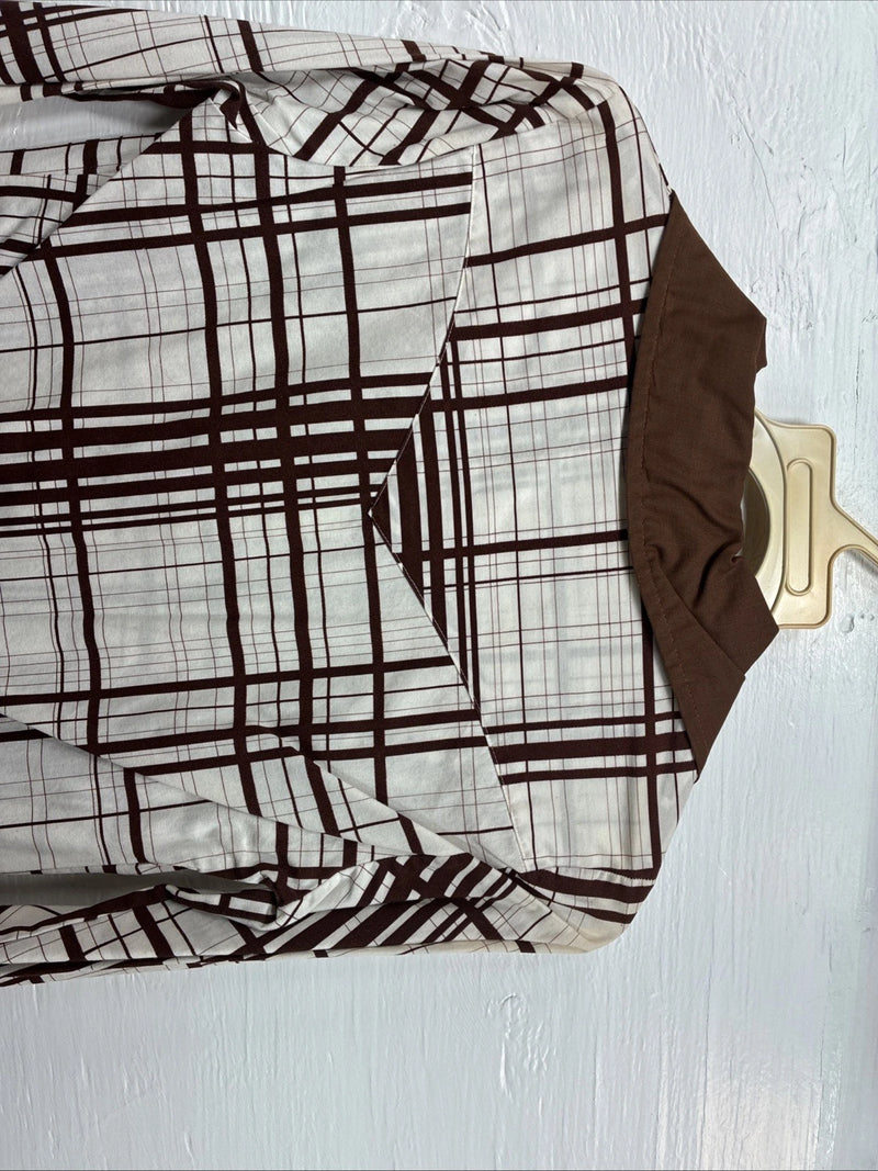 New Men’s H Bar C Brown White Stripe Long Sleeve Pearl Snap XS J-66