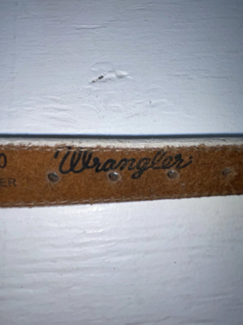 New White Genuine Leather Wrangler Silver Pendent 28” Belt #4641 JJ-38