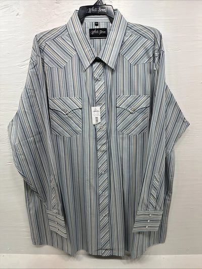 New Men’s White Horse Multiple Color Stripe Long Sleeve Pearl Snap 2XL H-48