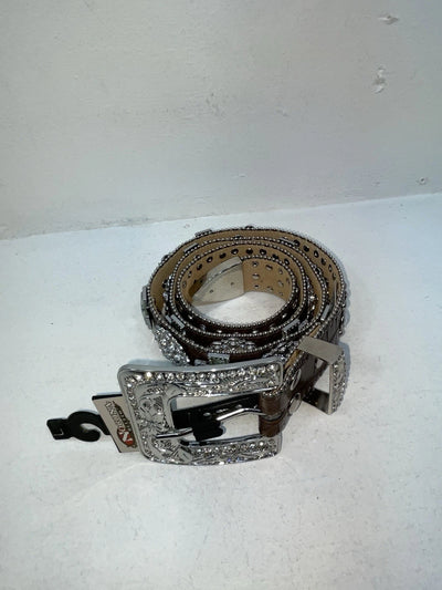 New Brown Genuine Leather Nocona Silver Bling Cross L Belt #N3487402 Z-81