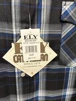 New Men’s ELY Cattleman Black Blue Long Sleeve Pearl Snap 3XL E-38