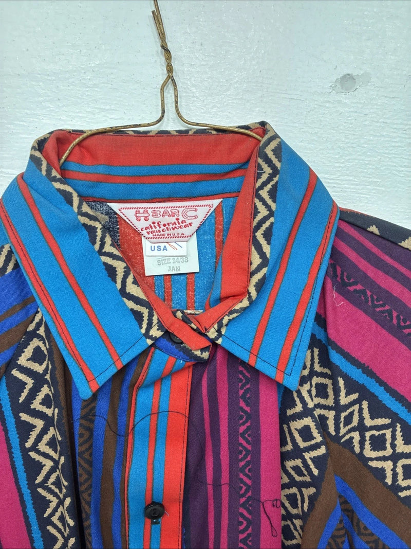 New Women’s H Bar C Multicolor Design Long Sleeve Button Up Size 14 MM-117 