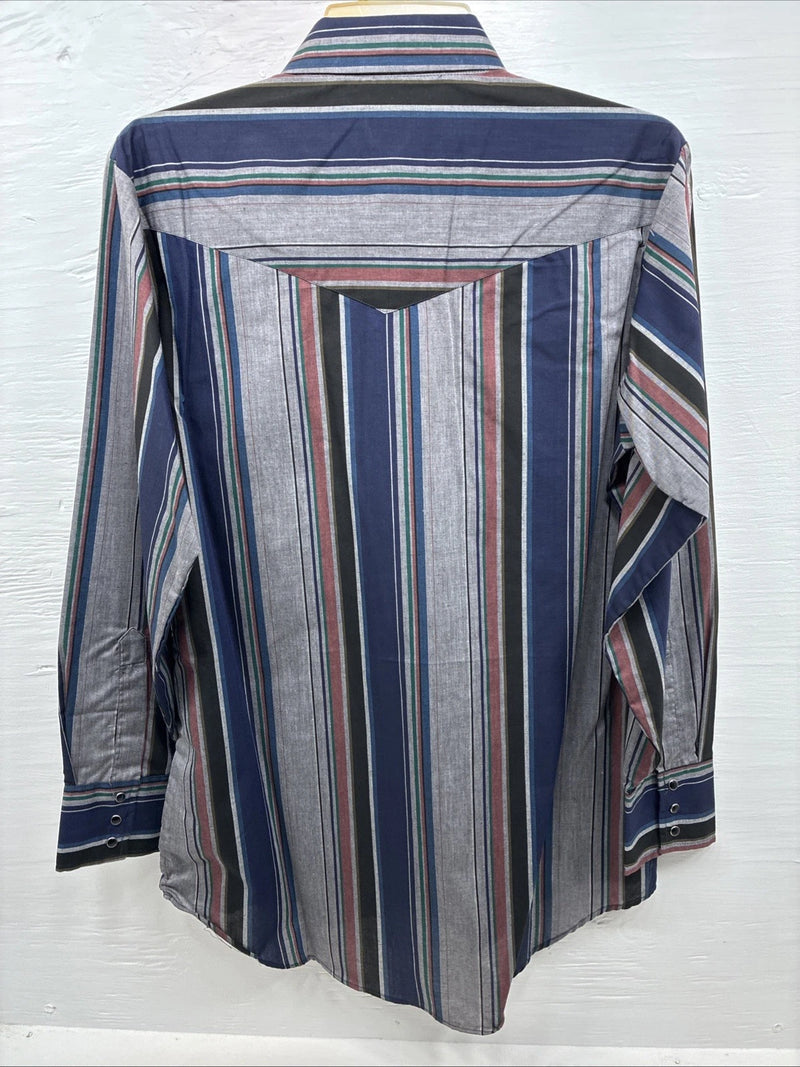 New Men’s ELY Cattleman Multicolor Stripe Long Sleeve Button Up 16 Large Q-35