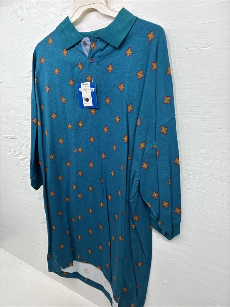 New Men’s Wrangler Teal Designed Short Sleeve Polo Short XL J-32