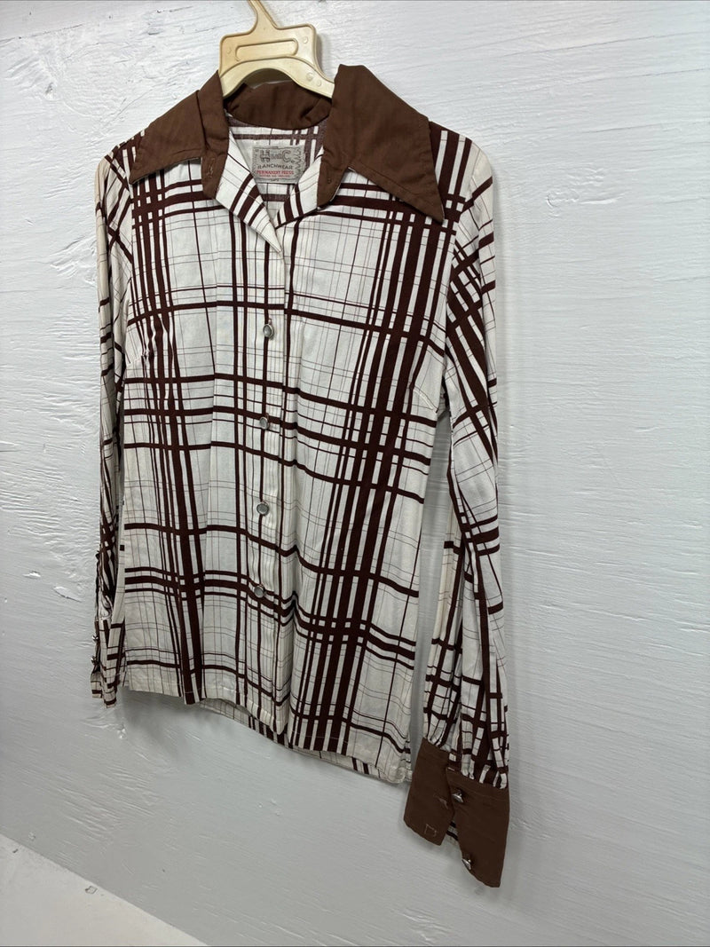 New Men’s H Bar C Brown White Stripe Long Sleeve Pearl Snap XS J-66