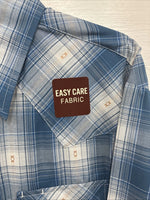 New Men’s ELY Cattleman Blue White Plaid Long Sleeve Pearl Snap XL T-44