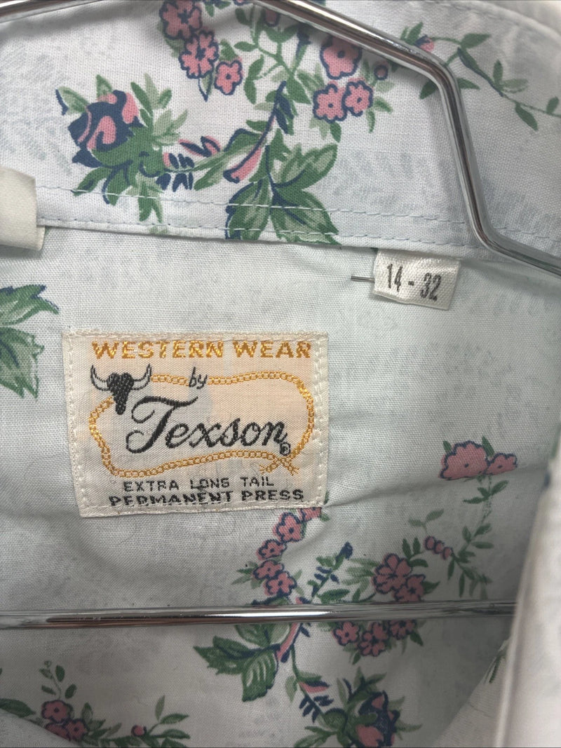 New Men’s Texson Blue Floral Long Sleeve Pearl Snap 14 X 32 Small V-65