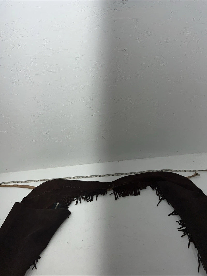NOS Brown Show Chaps With Fringe Adjustable Waist 44” L-36