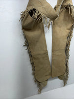 NOS Tan Show Chaps With Fringe Adjustable Waist 42” L-48