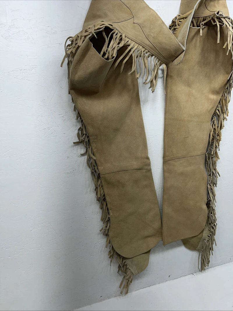 NOS Tan Show Chaps With Fringe Adjustable Waist 42” L-48